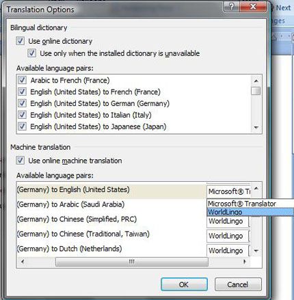 Screenshot showing context menus in Microsoft Word 2007
